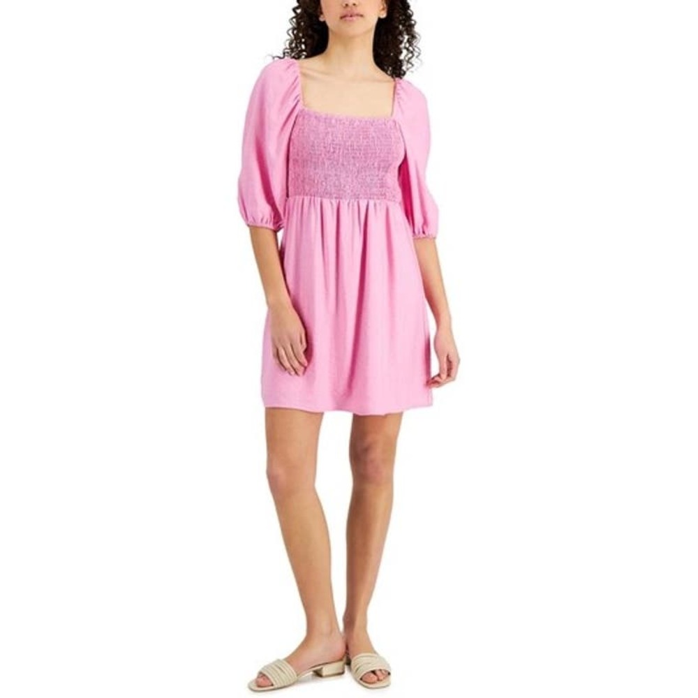 BAR III SMOCKED SQUARE NECKLINE FIT & FLARE DRESS | M